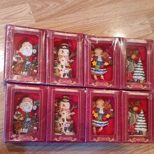 Set of 8 Festive Christmas Ornaments New With Tin boxes